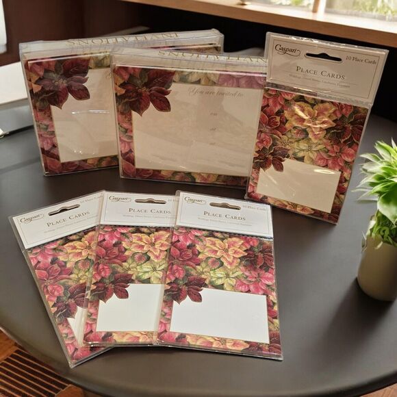b) Vintage Caspari Holiday Invites and Place Cards Poinsettia Pamela Gladding - Picture 1 of 4